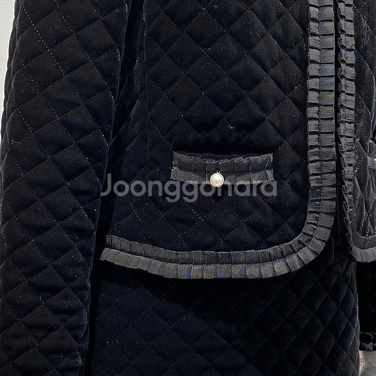 레니본 진주 벨벳 샤넬 투피스 자켓 스커트 세트--2